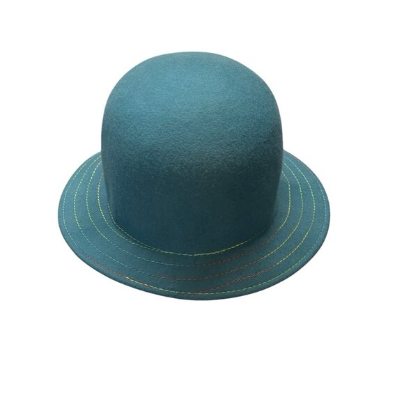 Raffaello Bettini 100% Wool Hat Teal Blue Green Cloche Style Made In Italy main image 9